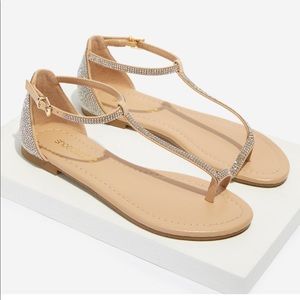 Shoe dazzle beige rhinestone sandals